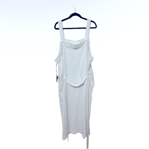 Plus Size Stretchy Sleeveless Button Front Belted Sun Midi Dress with Pockets 4X - Picture 4 of 4